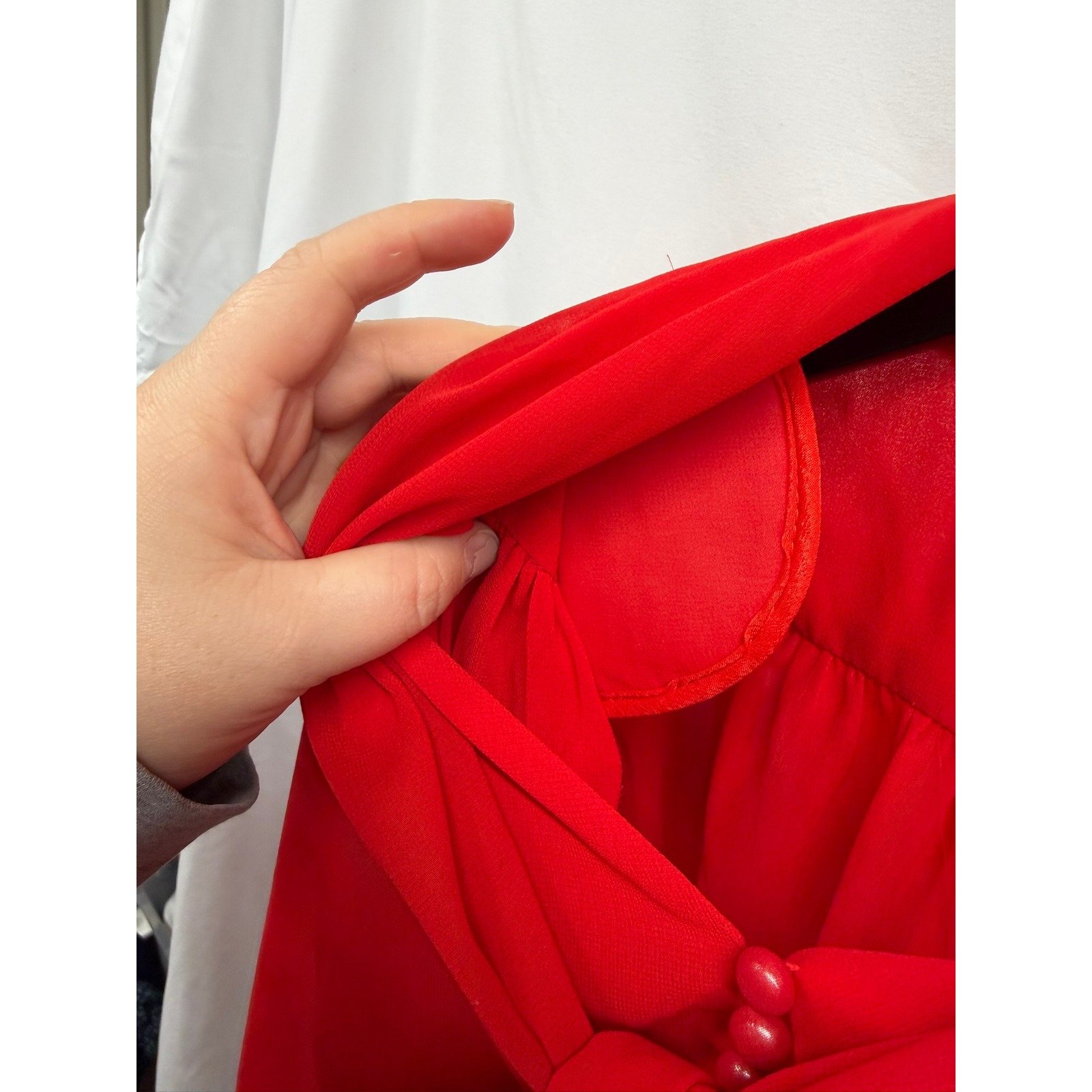 Innovare Denim New Women's Red Sheer Button Down Tie Neck Puff Sleeve Blouse S — image 8 of 8